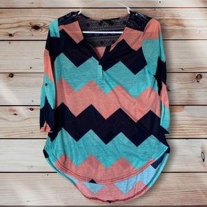 RUE 21 Chevron Quarter Sleeve Lace Blouse Top